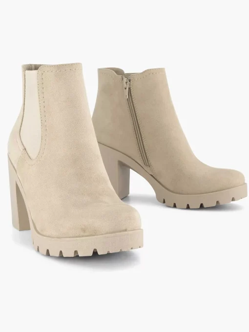 Beige Enkellaars Hak
