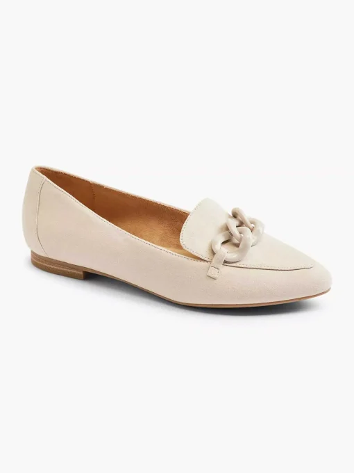 Beige Leren Loafer Sierketting