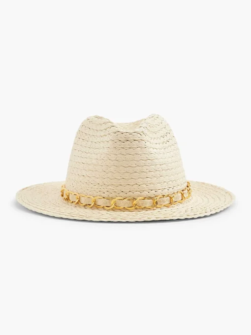 Beige Rieten Strandhoed