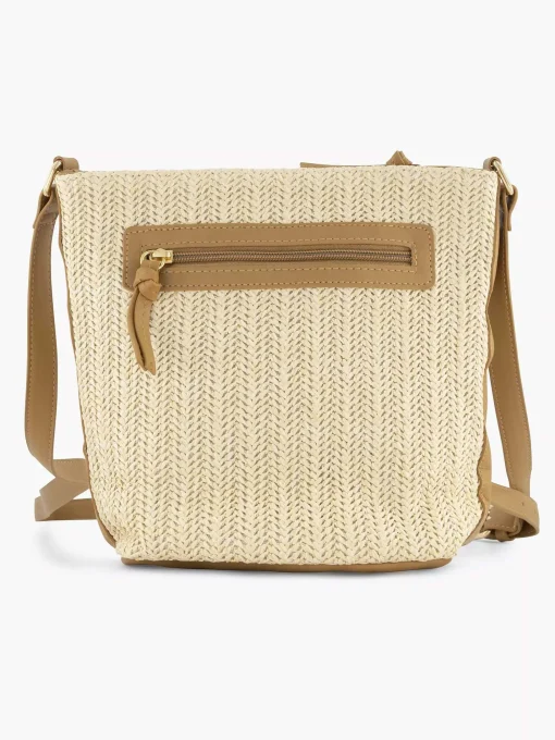 Beige Schoudertas Gevlochten