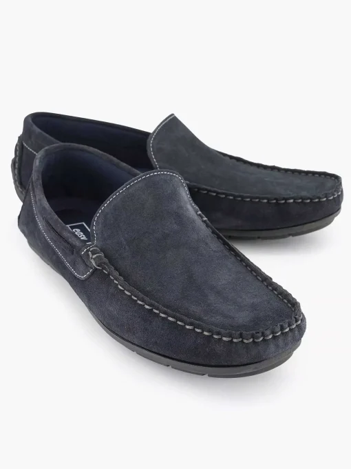 Blauwe Suede Comfort Instapper