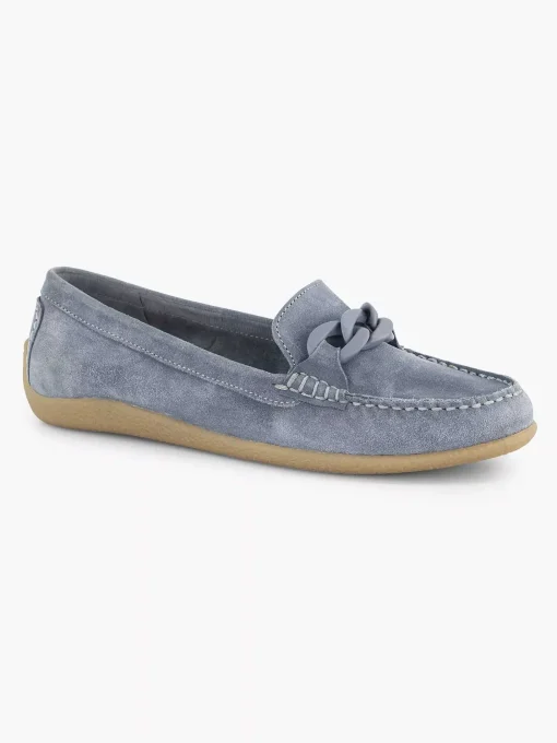 Blauwe Suede Instapper Sierketting