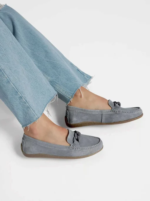 Blauwe Suede Instapper Sierketting