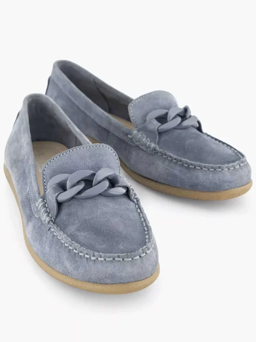 Blauwe Suede Instapper Sierketting