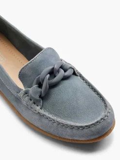 Blauwe Suede Instapper Sierketting