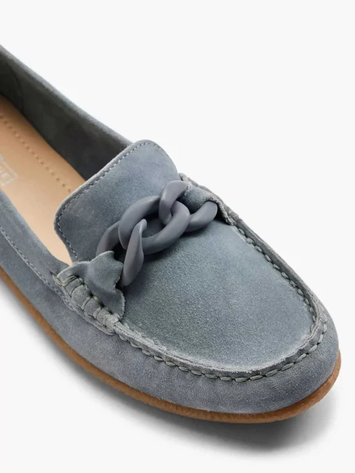 Blauwe Suede Instapper Sierketting