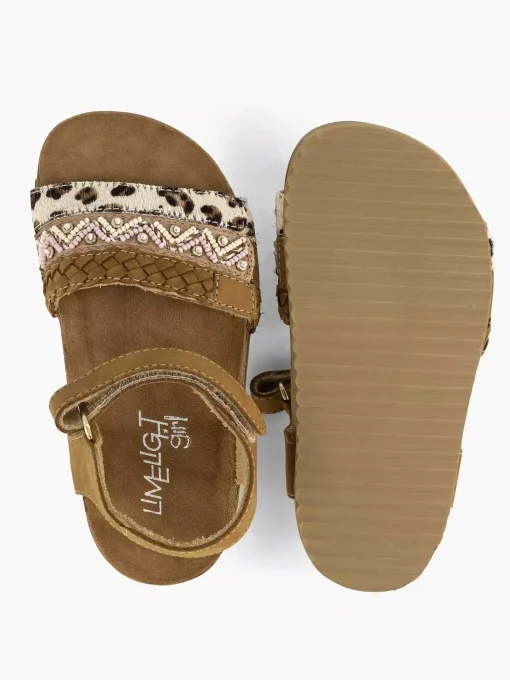 Bruine Leren Sandalen Panterprint
