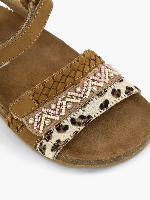 Bruine Leren Sandalen Panterprint