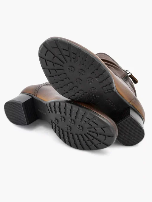 Donkerbruine Leren Comfort Enkellaars Hak