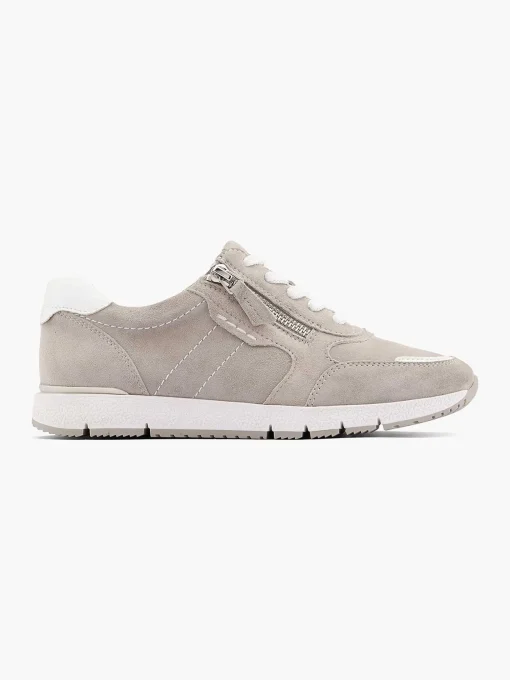 Grijze Leren Comfort Sneaker