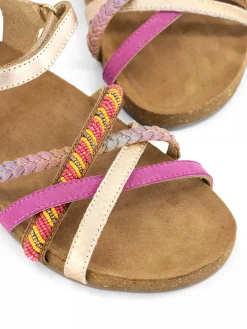 Roze Leren Sandaal Kralen