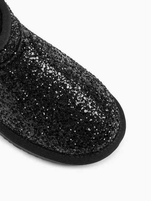 Zwarte Enkelboot Glitters Gevoerd