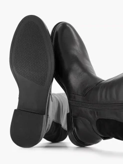 Zwarte Lange Leren Comfort Laars Elastiek