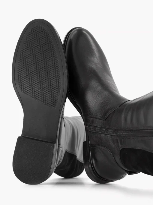Zwarte Lange Leren Comfort Laars Elastiek