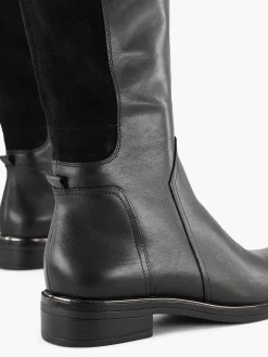 Zwarte Lange Leren Comfort Laars Elastiek