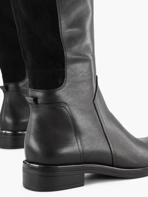 Zwarte Lange Leren Comfort Laars Elastiek
