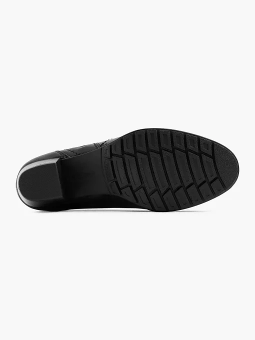 Zwarte Leren Comfort Enkellaars Hak