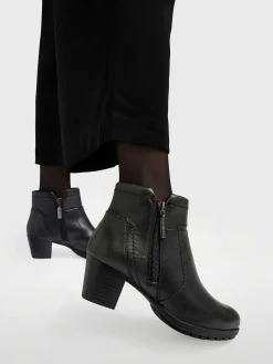 Zwarte Leren Comfort Enkellaars Hak