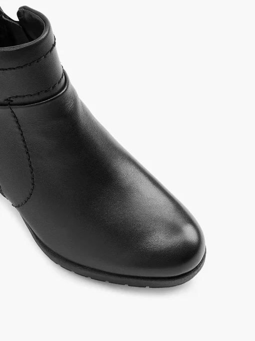 Zwarte Leren Comfort Enkellaars Hak