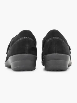 Zwarte Leren Comfort Instapper Klittenband