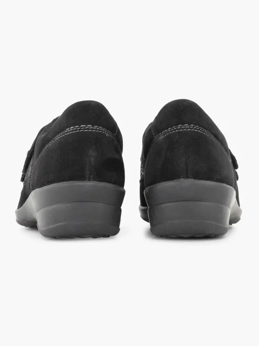 Zwarte Leren Comfort Instapper Klittenband