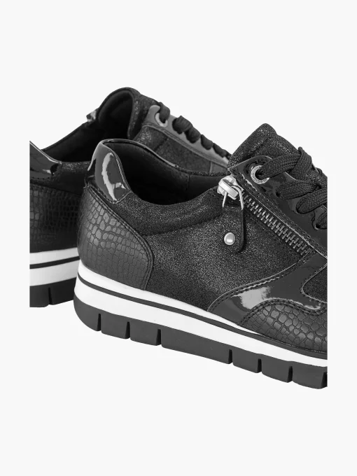 Zwarte Leren Comfort Sneaker Croco