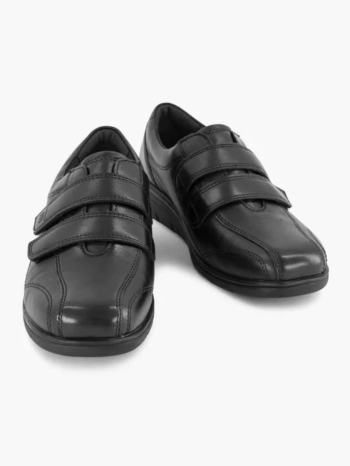 Zwarte Leren Comfort Sneaker Klittenband
