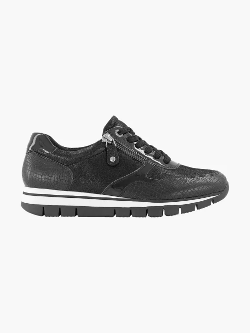 Zwarte Leren Comfort Sneaker Croco