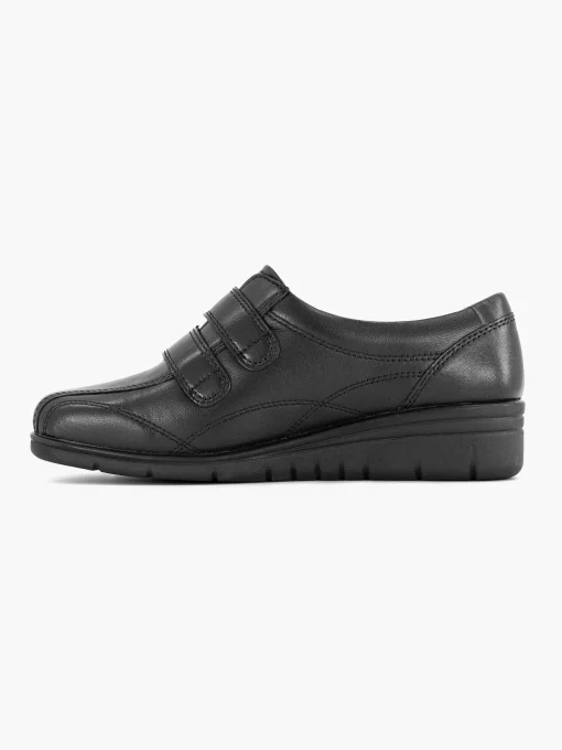 Zwarte Leren Comfort Sneaker Klittenband