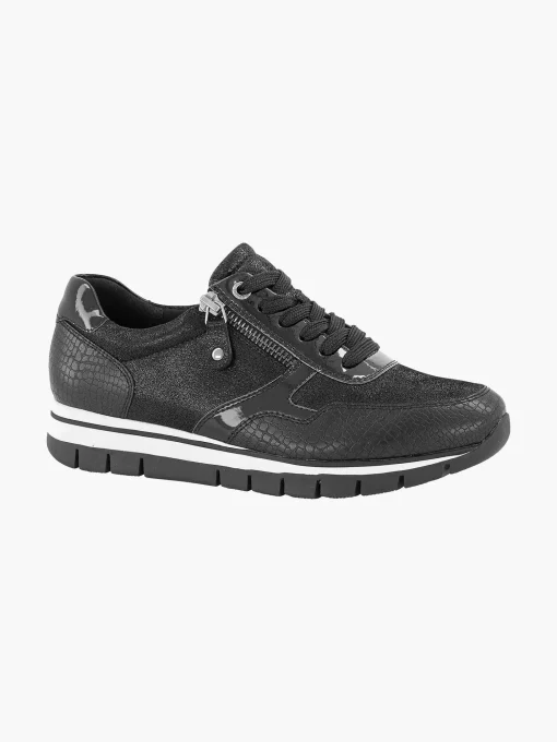 Zwarte Leren Comfort Sneaker Croco