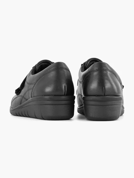 Zwarte Leren Comfort Sneaker Klittenband
