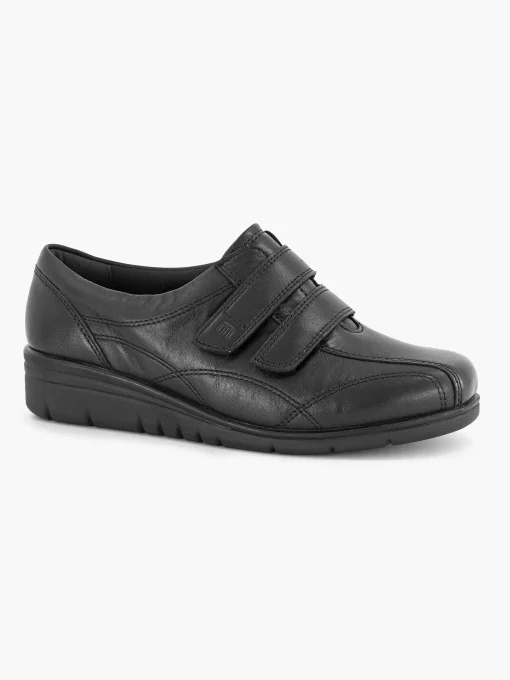 Zwarte Leren Comfort Sneaker Klittenband