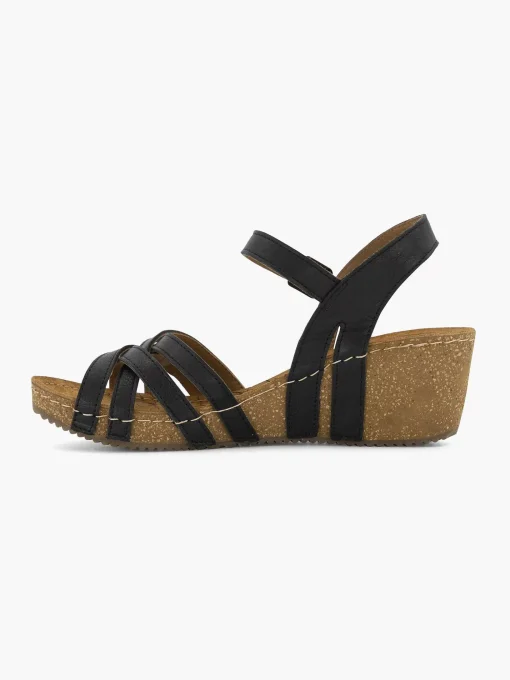 Zwarte Leren Sandalen Sleehak