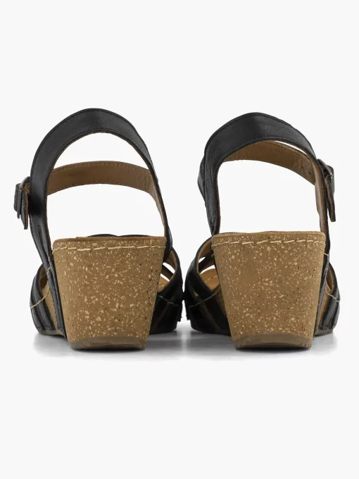 Zwarte Leren Sandalen Sleehak