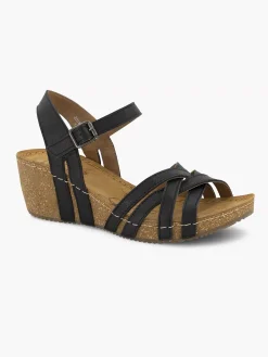 Zwarte Leren Sandalen Sleehak