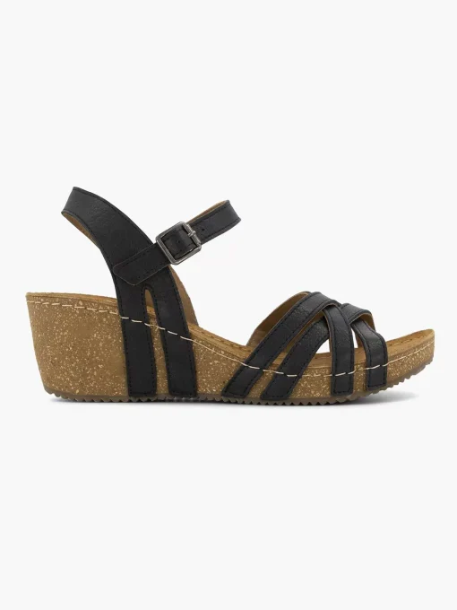 Zwarte Leren Sandalen Sleehak
