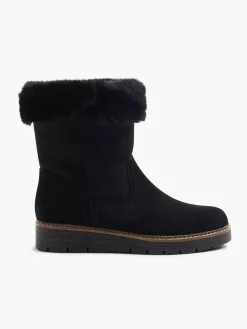 Zwarte Suede Comfort Enkelboot Gevoerd
