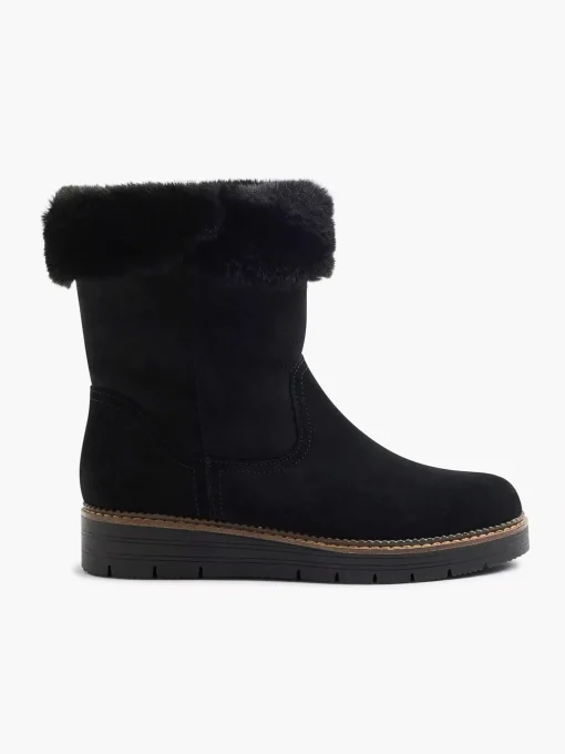 Zwarte Suede Comfort Enkelboot Gevoerd
