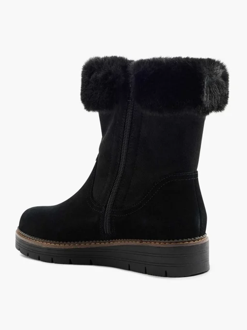 Zwarte Suede Comfort Enkelboot Gevoerd